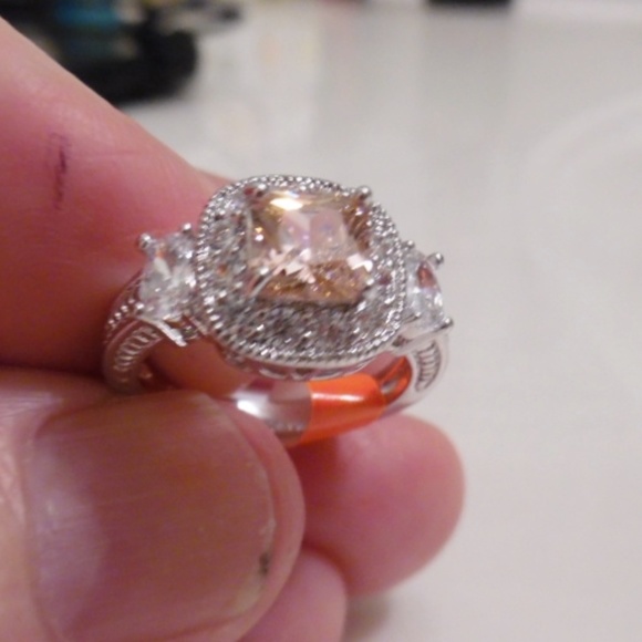 RSC PINK PRINCESS CUT CZ ACCENT HALO RING - Picture 3 of 4